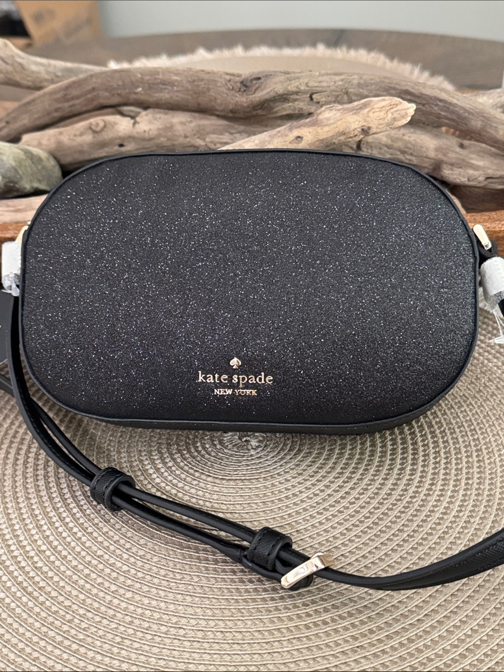 Kate Spade Black Glitter Oval Crossbody    NWT $299MSRP